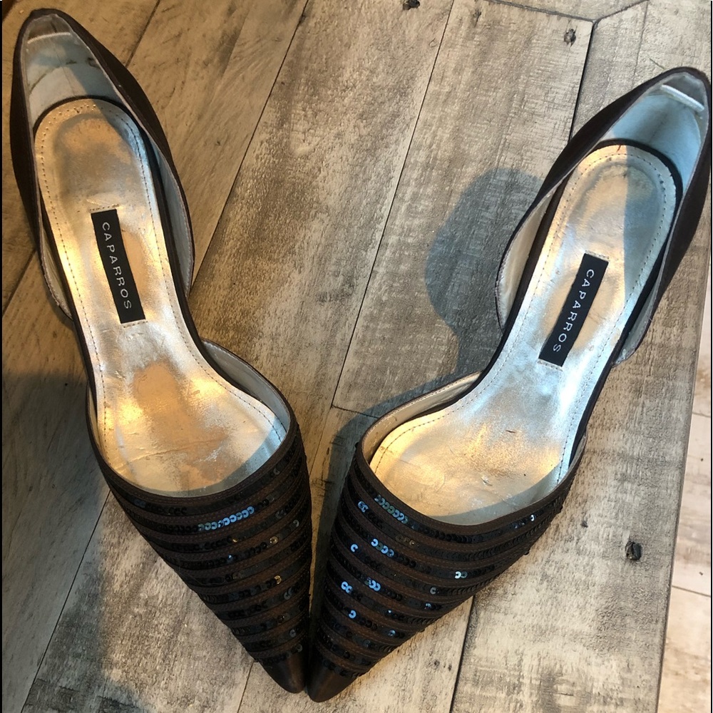 CAPARROS .. chocolate satin high heels